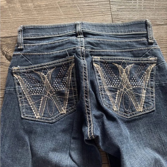 Wrangler Denim - Wrangler Dark Blue Bootcut Jeans with Embroidered Studded Back Pockets